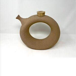 Signed Mid-Century Modern Donut Shape Pottery Pitcher Jug by Hartstone Pottery